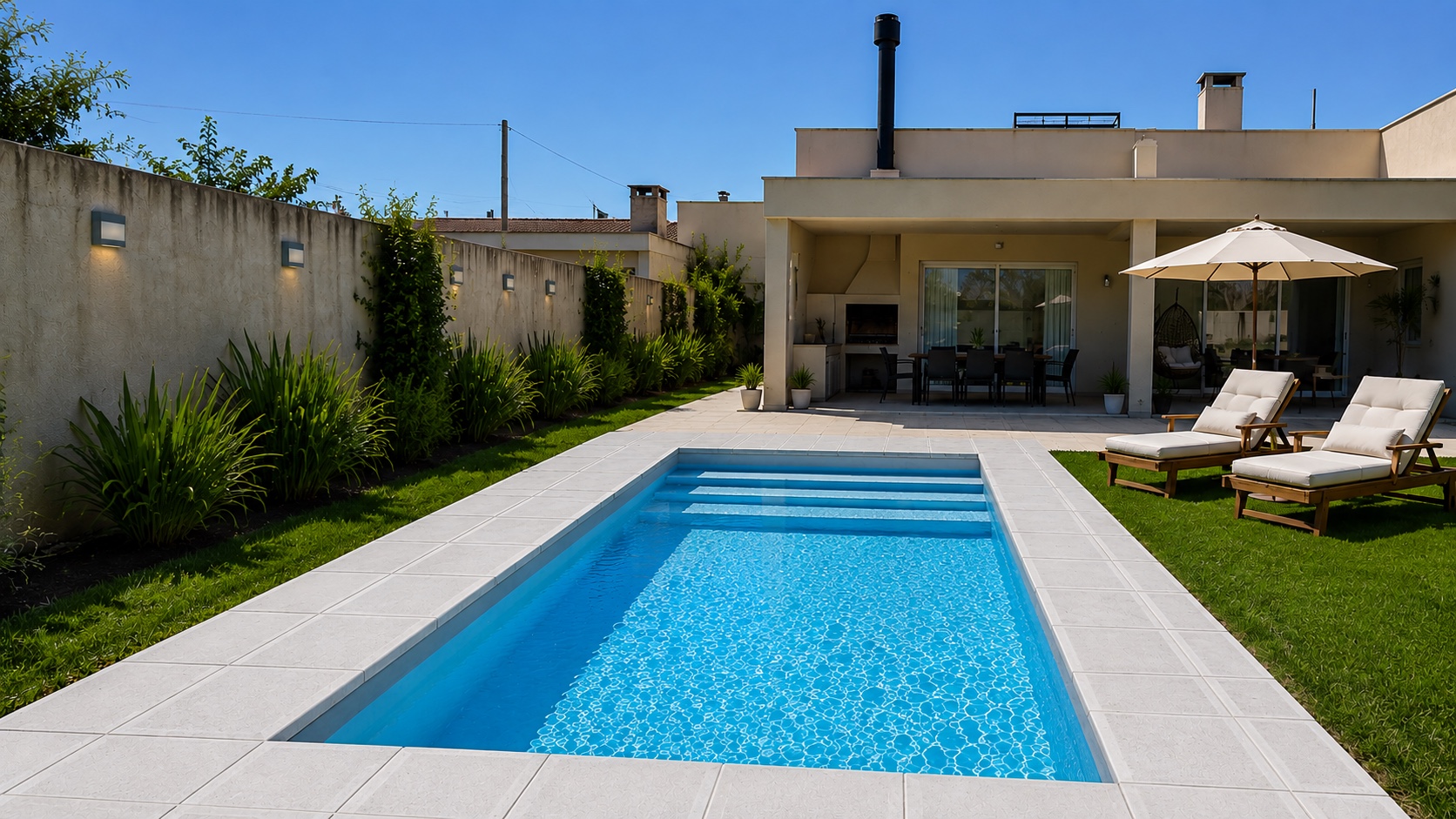 Patio transformado con piscina Aquaforma Mediterránea